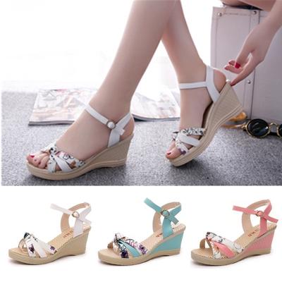 Μόδα Γυναικεία Καλοκαιρινή Casual Flat Wedges Σανδάλια με λουλουδάτο πλέγμα Ψηλοτάκουνα γυναικεία παπούτσια παραλίας
