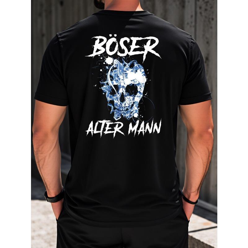 Lässiges Herren-T-Shirt mit Totenkopf- und Textdesign für den Alltag und die Sommersaison, Geschenk für ihn, Rückendruck