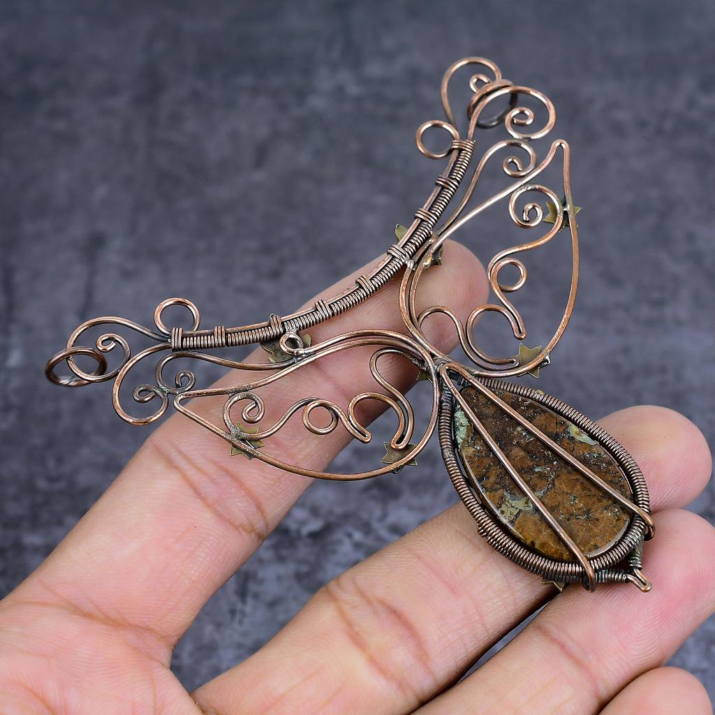 Chrysoprase Handmade Copper Wire Wrap Jewelry Pendant 3.55" o0u73