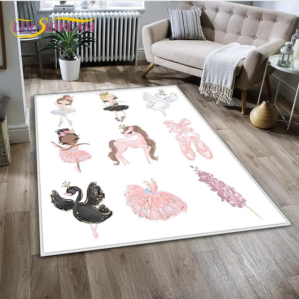 3D Cute Ballet Girl Ballerina Unicorn Cartoon Area Rug,Carpet for Home Living Room Bedroom Sofa Doormat Decor,Non-slip Floor Mat