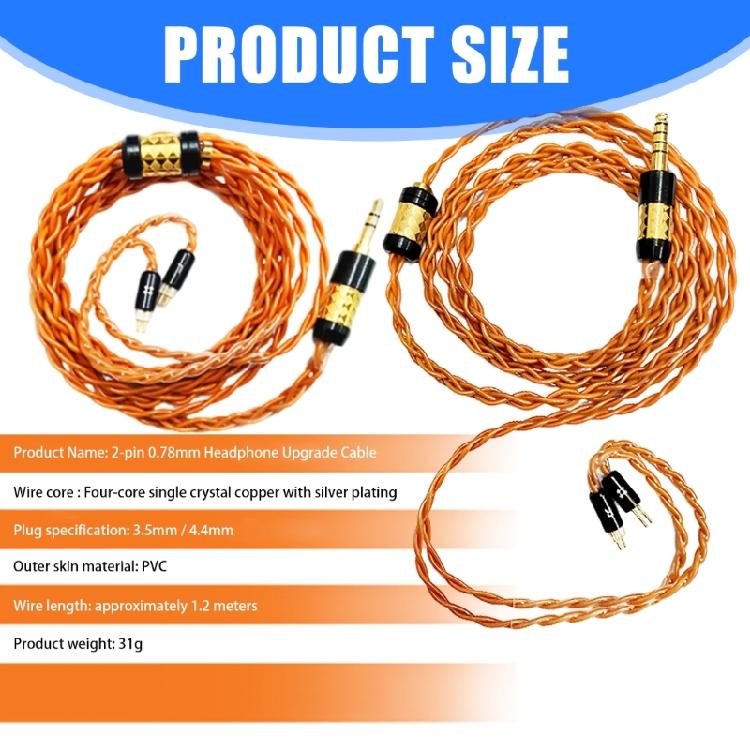 High Purities Silver Plated Balance Cable 3.5/4.4mm 0.78 2Pin Earphone Upgraded Cable Line 120CM Long