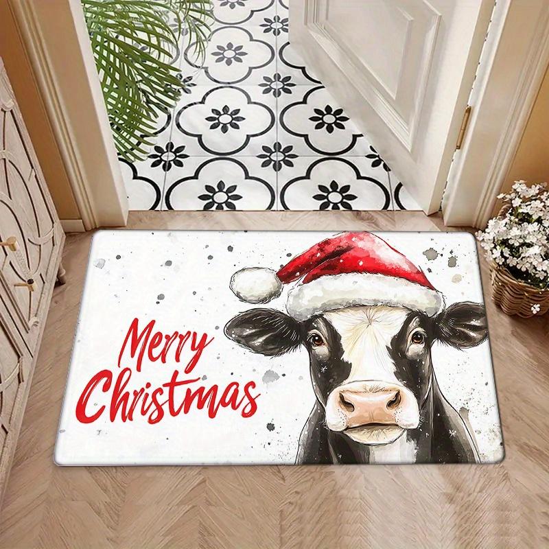 Christmas Bull Head Door Mat Carpet,Cute Print Thick Comfortable Floor Mat Machine Washable Kitchen Living Room Bedroom Decor