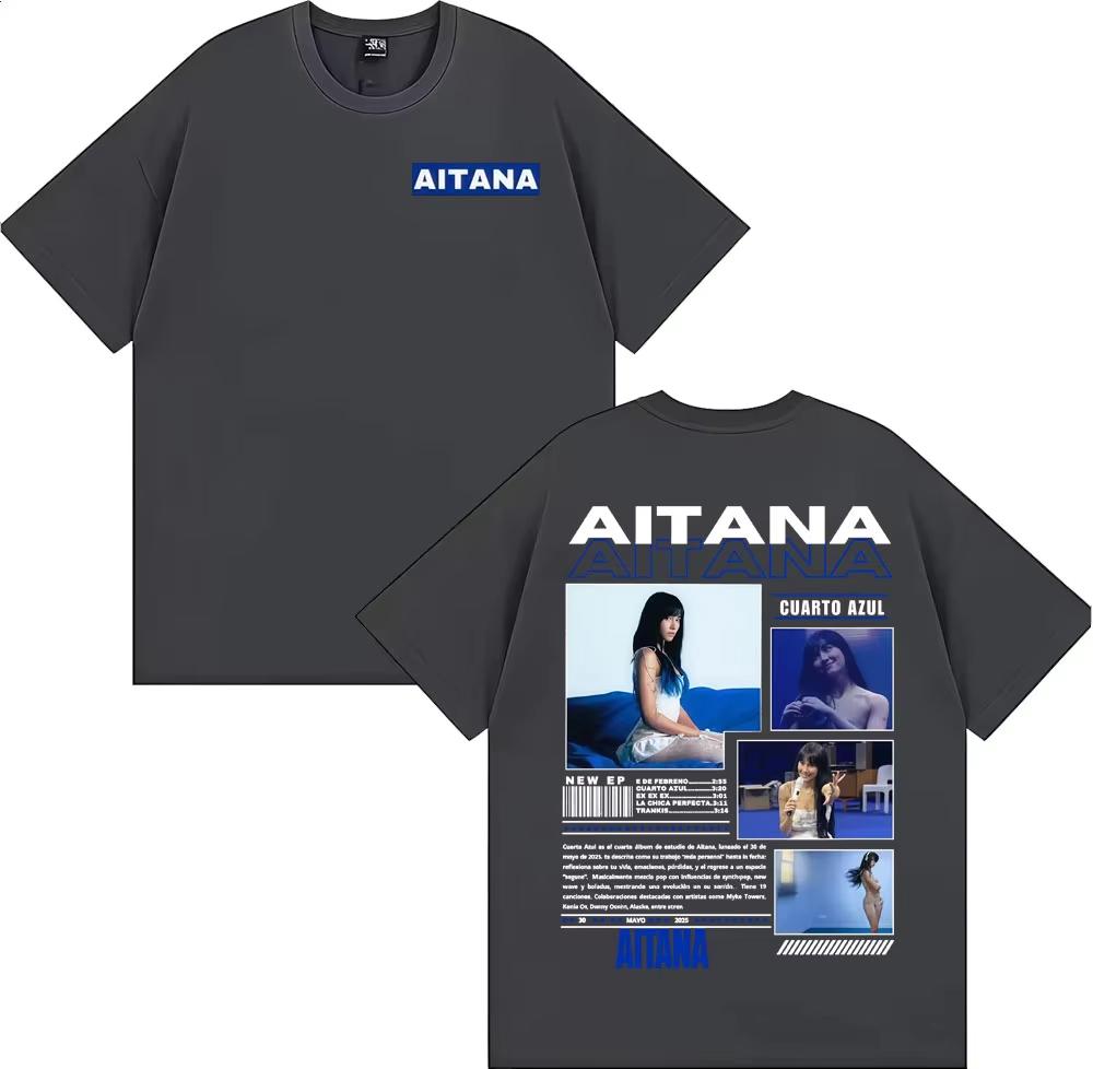 Singer Aitana Cuarto Azul Album 2025 Tour T Shirt Men Women's Fashion Aesthetic Short Sleeve T-shirts Casual Male Cotton T-shirt