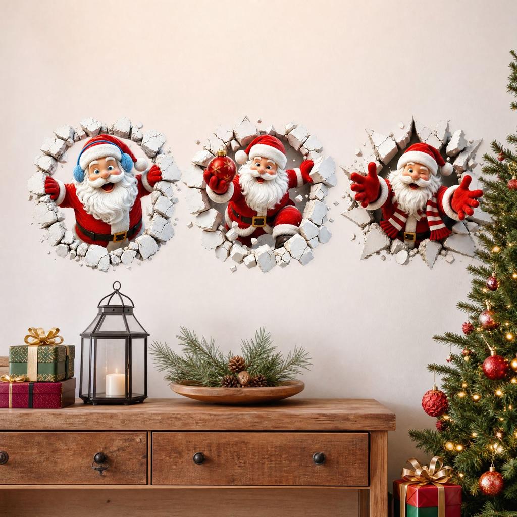 3D Peeking Through Wall Sticker for Christmas Home Decor Wall Decal