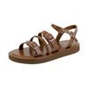 Soft leather flat bottom one-word belt buckle outer wear sandals women's 2025 summer retro casual Roman beach shoes platform