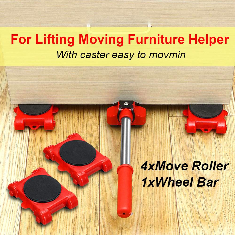 5Pcs/Set Furniture Dropshipping Mover Transport Set Quick Moving Tools Lifter Heavy Stuff Mover 4 Wheeled Roller Hand Tools