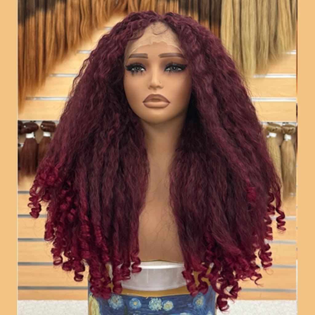 Premium Synthetic Hair Lace Front Wig Afro Kinky Curl High Temperature Fiber Synthetic Braided Wigs for Black Women