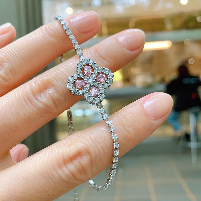 Jewelry Set Simulation Yellow Diamond Necklace Temperament Bracelet Zircon Pink Diamond Stud Earrings