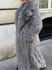 2024 European & American Gray Lapel Long Plush Coat - New Warm, Thick, Furry Outerwear for Autumn & Winter