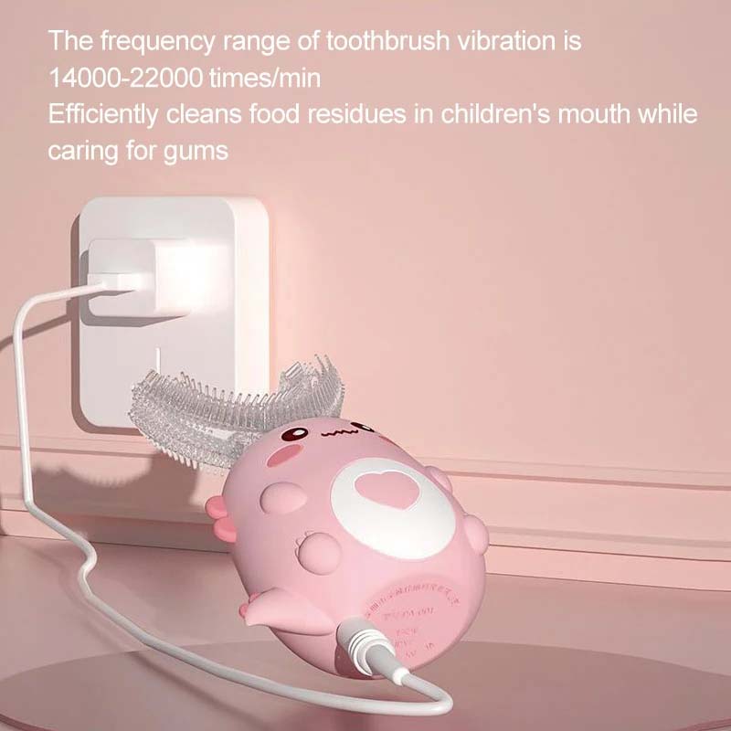 Children's Degrees Smart Sonic Electric Toothbrush Automatic Rechargeable Soft Bristles Cartoon U-Shaped 360 Design