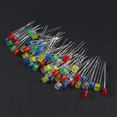 100 STÜCKE 5 MM LED-Beleuchtungs-LED-Kit Rot Gelb Blau Grün Weiß LED-Dioden-Sortiment Paket F5 Flache LED-Leuchten Dioden-Set
