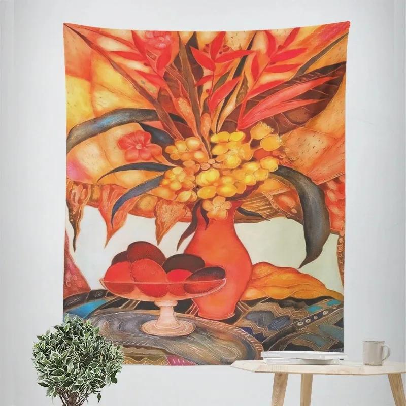 Украшение стен для дома Гобелен с рисунком фруктов и цветов Подвесная ткань для офиса — фото 8