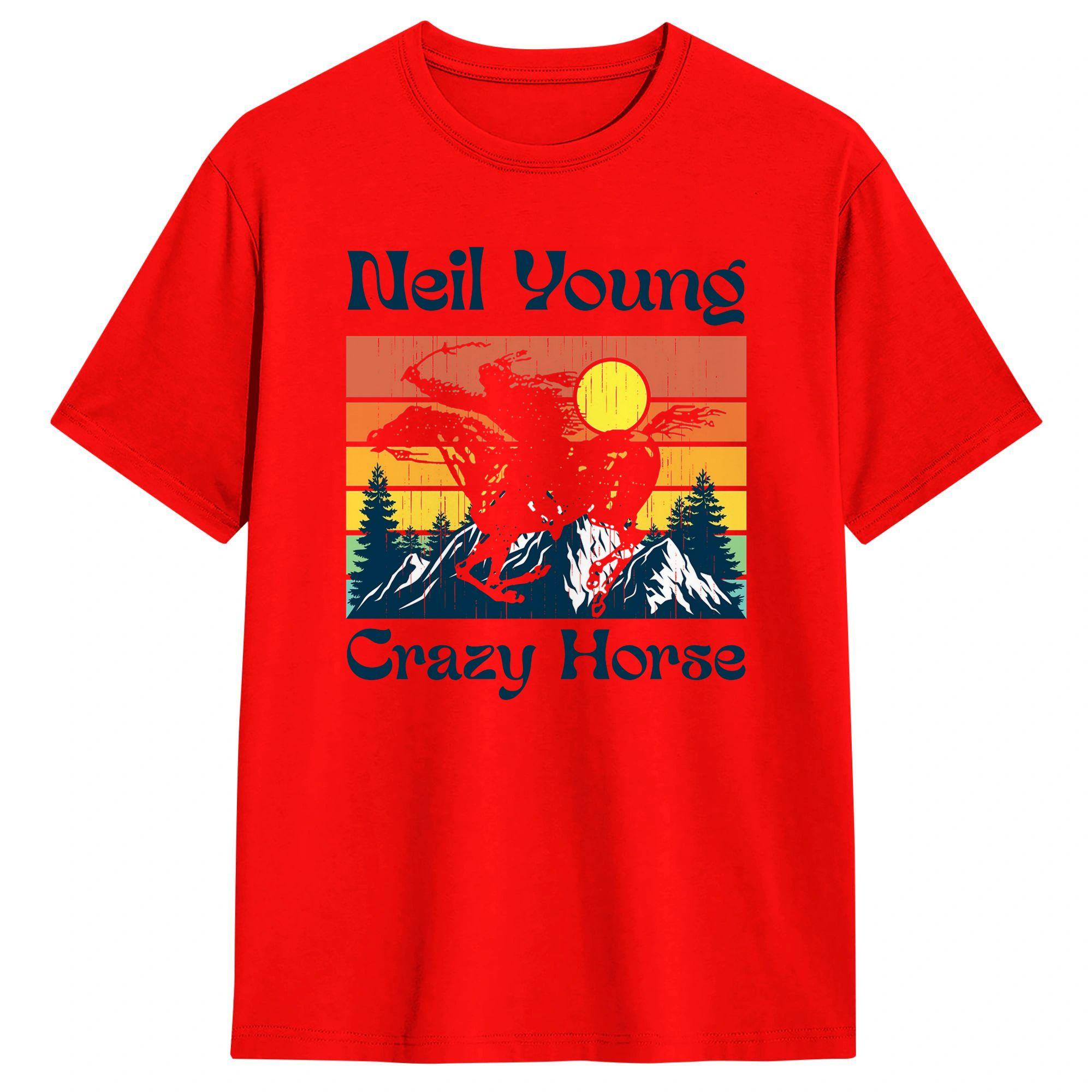 

Crazy Horse Neil Футболка Пляжная Y2K Базовые Футболки Чистый Хлопок Модная Футболка Для Мужчины Повседневные Топы S