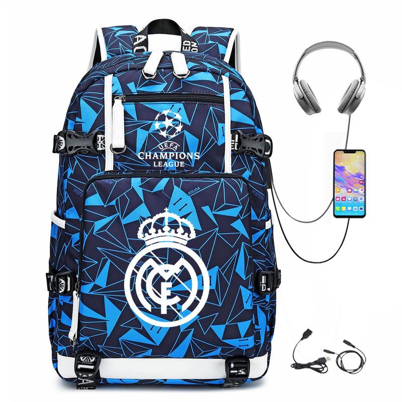 Football Printed Student Backpack Multifunctional Usb Interface Large Capacity Leisure Travel Backpack