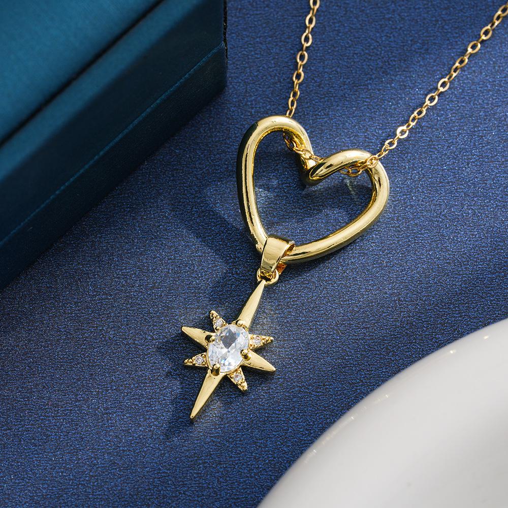 Titanium Steel Heart Necklace with Rhinestone Inlay - High-End European & American Trendy Collarbones Jewelry