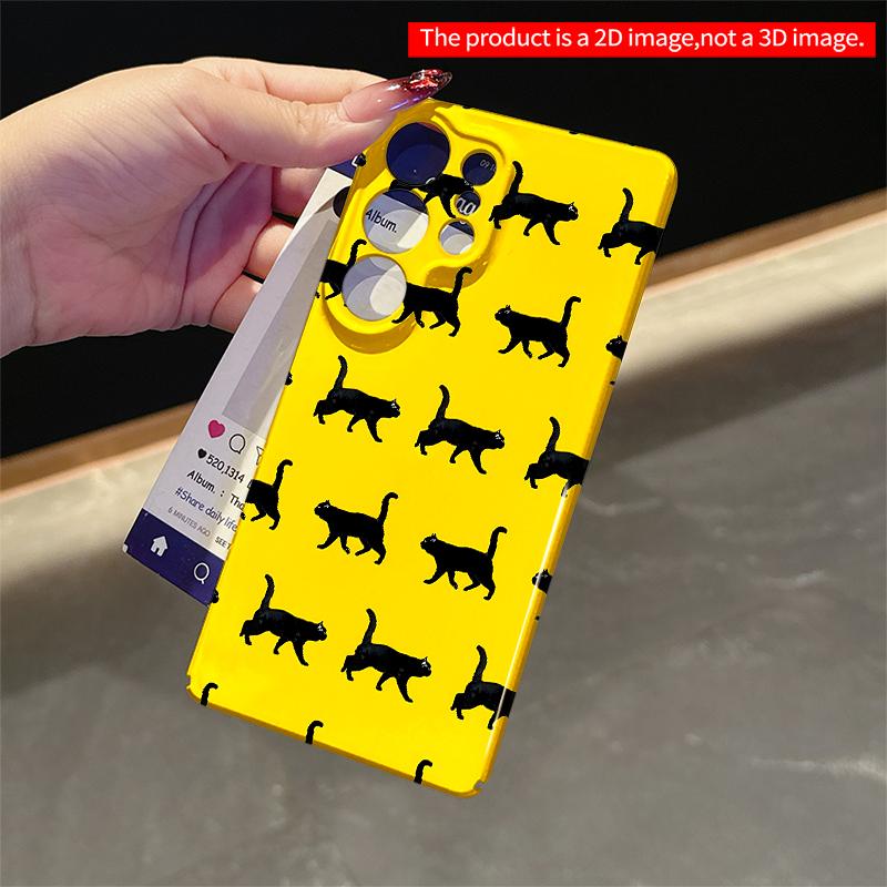 2DFlat Samsung phone case Black Cats on Vibrant Yellow Background Phone Case Applicable to Galaxy S23 S24 S25ULTRA S26 A12 A14 A15 A16 A54 A55