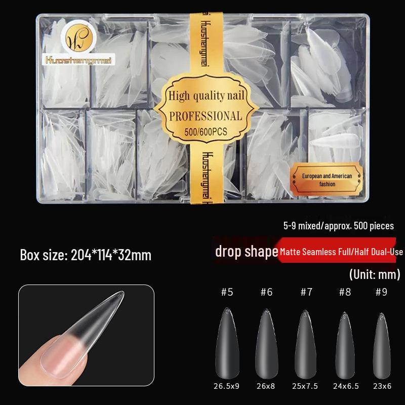 European & American Frosted Long Trapezoid Seamless Abrasive Nail Tips - Full & Single Numbers for Nail Salons
