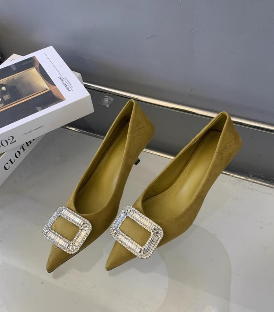 Designer Retro Women Pumps Fashion Rhinestone Buckle Pointed High Heels Dress Stiletto Wedding Party Commuting Shoes for Ladies