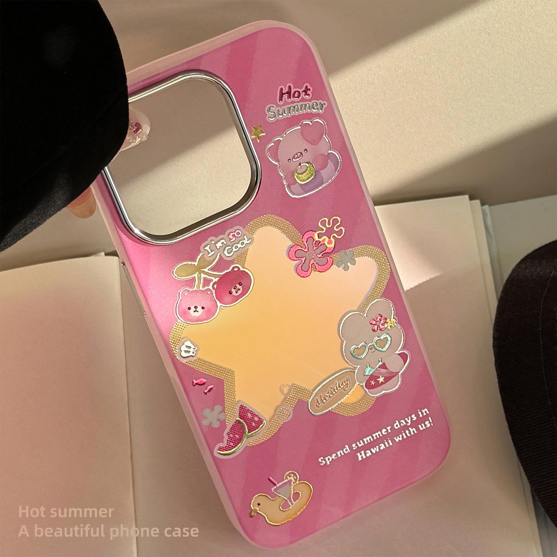 

Позолоченный Розово-красный Мультяшный Подходит для Чехла для Мобильного Телефона IPhone16 Apple 15Promax Защита от Падений 14 Гальваническое Покрытие Лазер 13/14