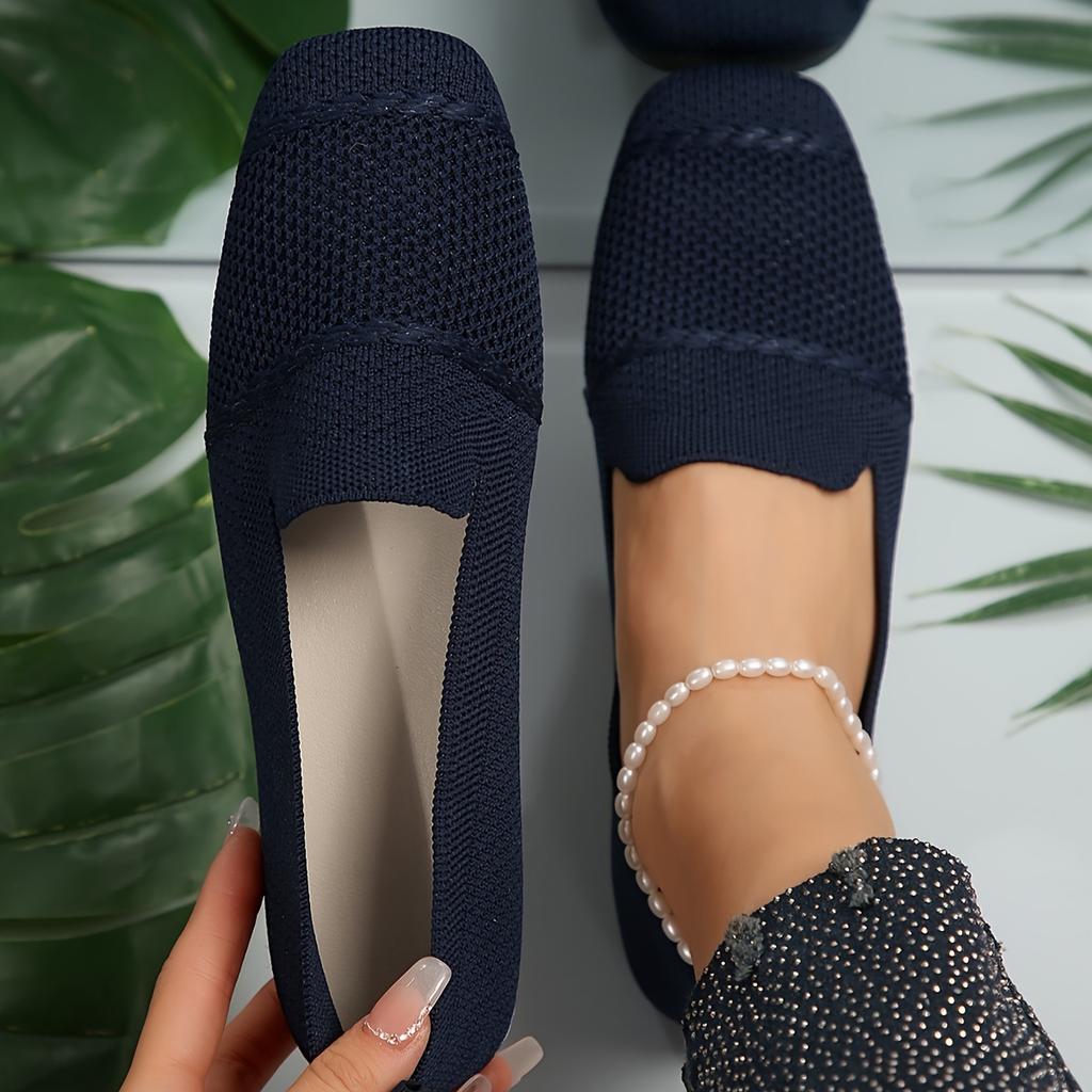 Women's Solid Color Daily Shoes, Slip On Soft Sole Flat Breathable Knitted Shoes, Lightweight Low-top Shoes