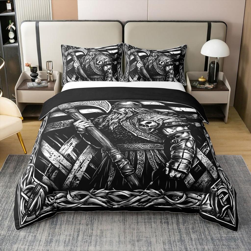 Axe Duvet Cover Set For Teens Adults Men Queen Lightweight Quilt Cover With 2 Pillowcase Traditional Battle Bedding Set No Quilt