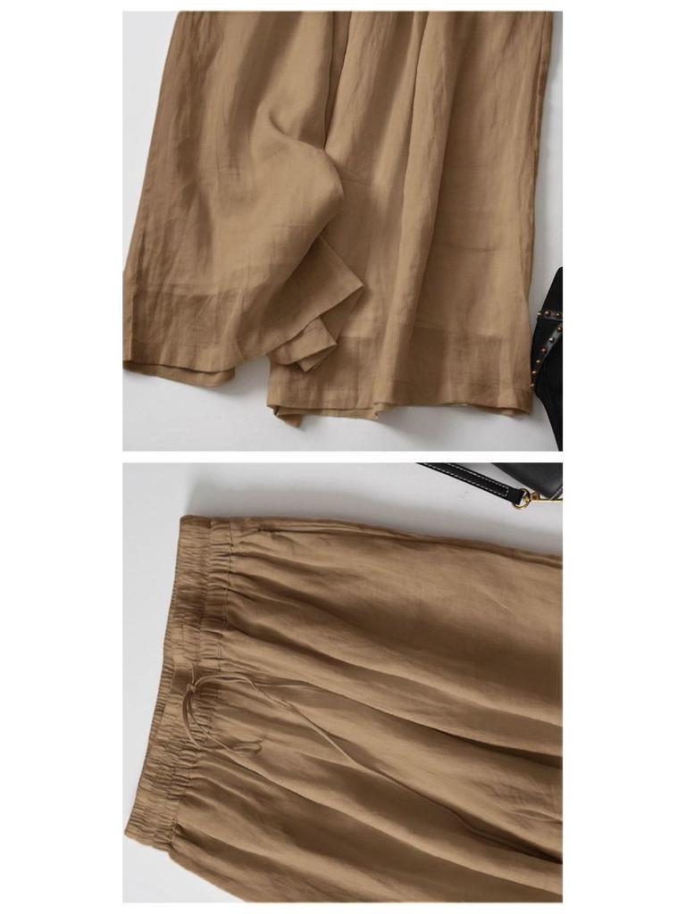 2026 Sommer Lässiges Besticktes Tencel Leinen Zweiteiliges Set: Oberteil mit halblangem Ärmel & Neunzehntel-Hose, Lockerer Schnitt, Schlankmachend, Verbirgt Makel