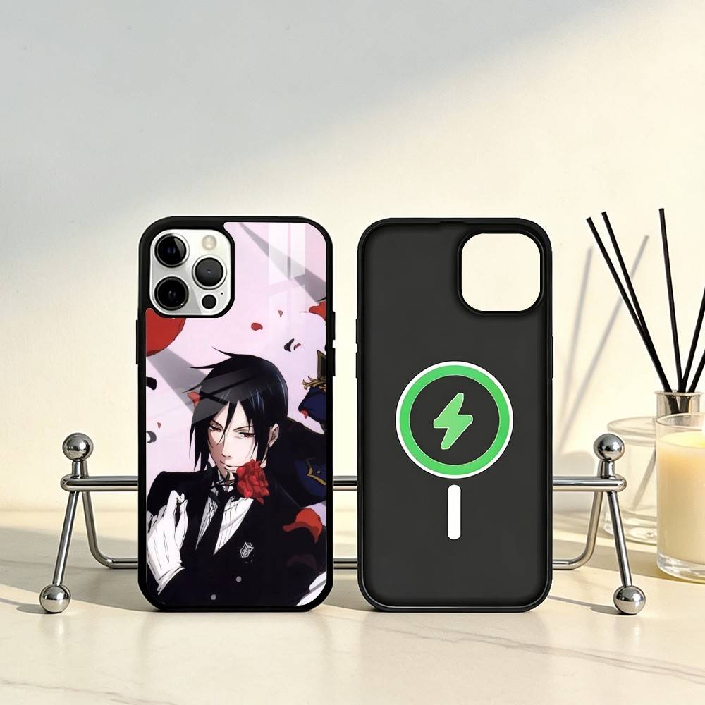 Black Anime B-ButlerS Phone Case For iPhone17,16,15,14,13,12,11 Plus,Pro Max Magnetic For Magsafe Wireless Charging