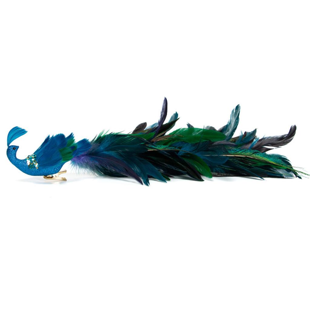 2PCS Christmas Decorations Tree Pendants Simulated Long Tailed Blue Peacocks Natural Feather Crafts Ornament Decor