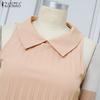 ZANZEA Womens Turn Down Collar Loose Casual Sleeveless Pleated Dress