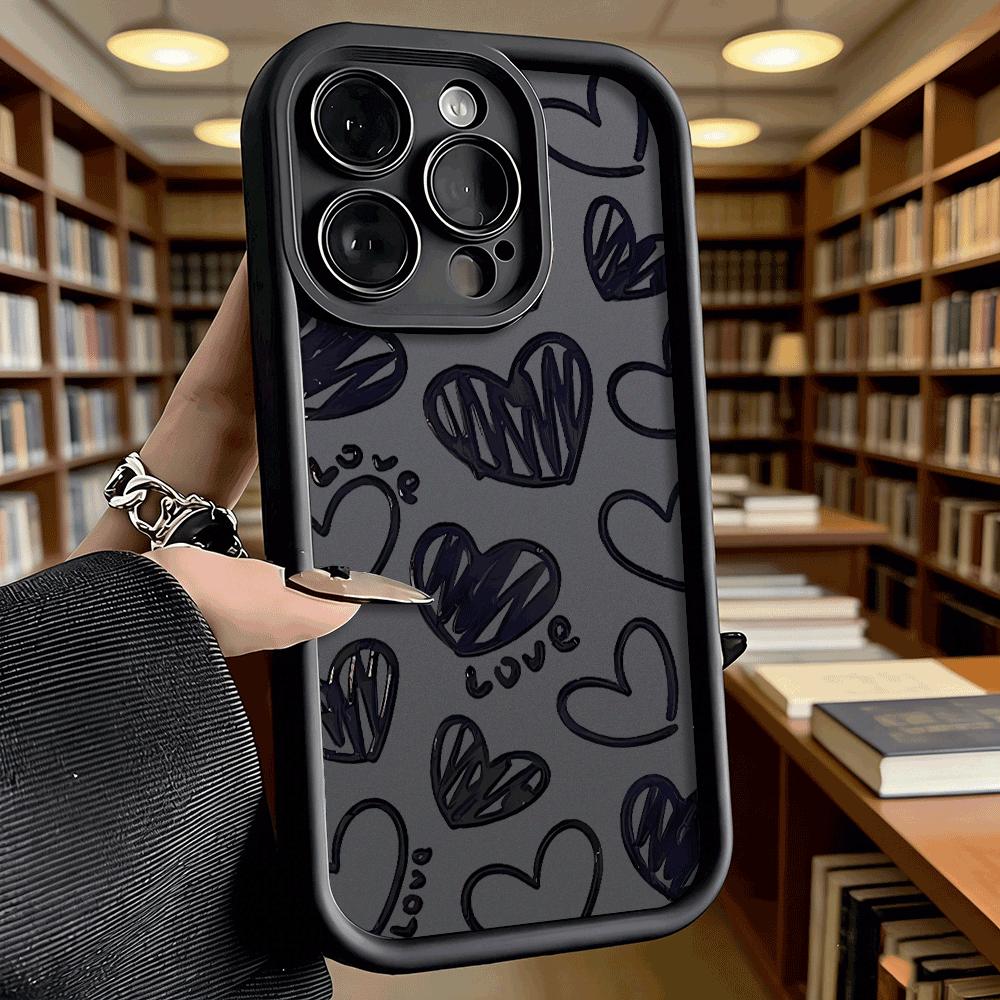 Black Hearts with Love Text Phone Case for iPhone 17 16 15 14 13 12 11 Pro Max Plus Anti Scratch, Gel Flexible Protective