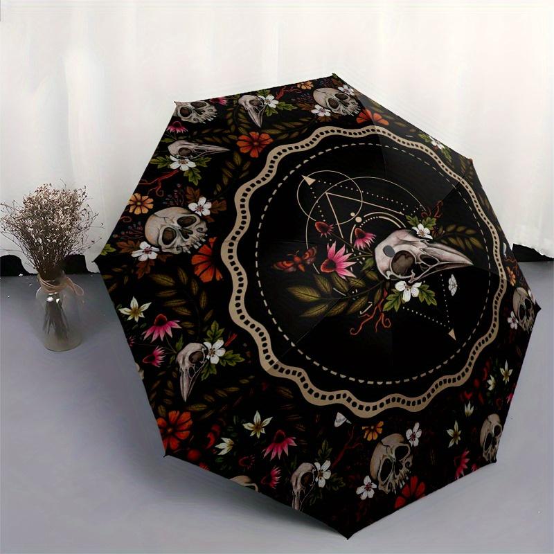 Day of the Dead Floral Skulls Circular TapestryUmbrella, Portable 3-Fold Umbrella for Men & Women,Christmas Gift ES213