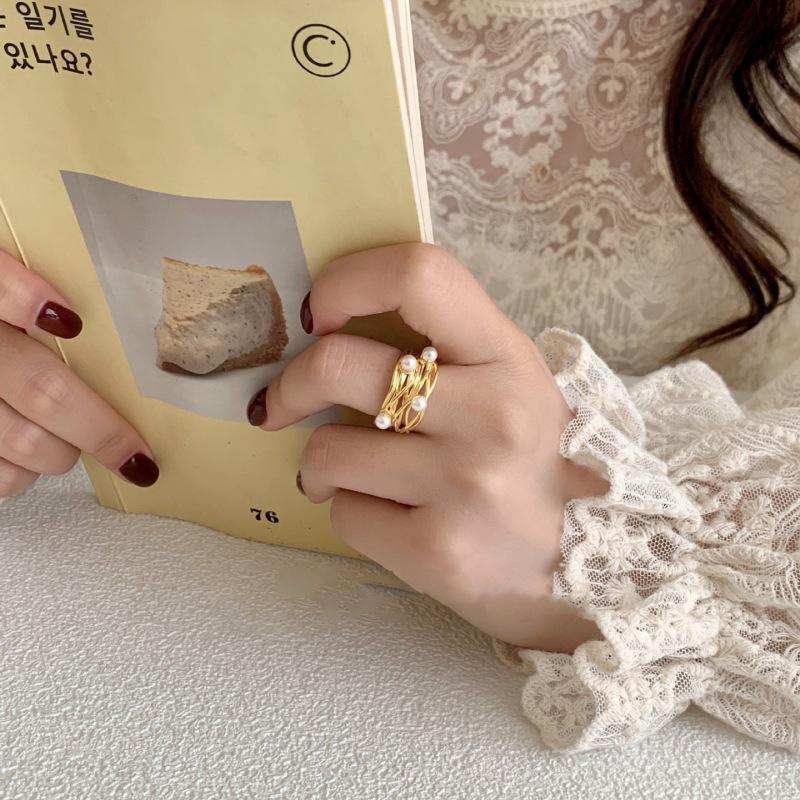 Elegant Multi-Layer Pearl Ring - Fashionable Women s Open Finger Line-Wrapped Design