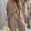 2Pcs/Set Women Summer V-neck Batwing Half Sleeve Tops High Waist Elastic Waistband Wide