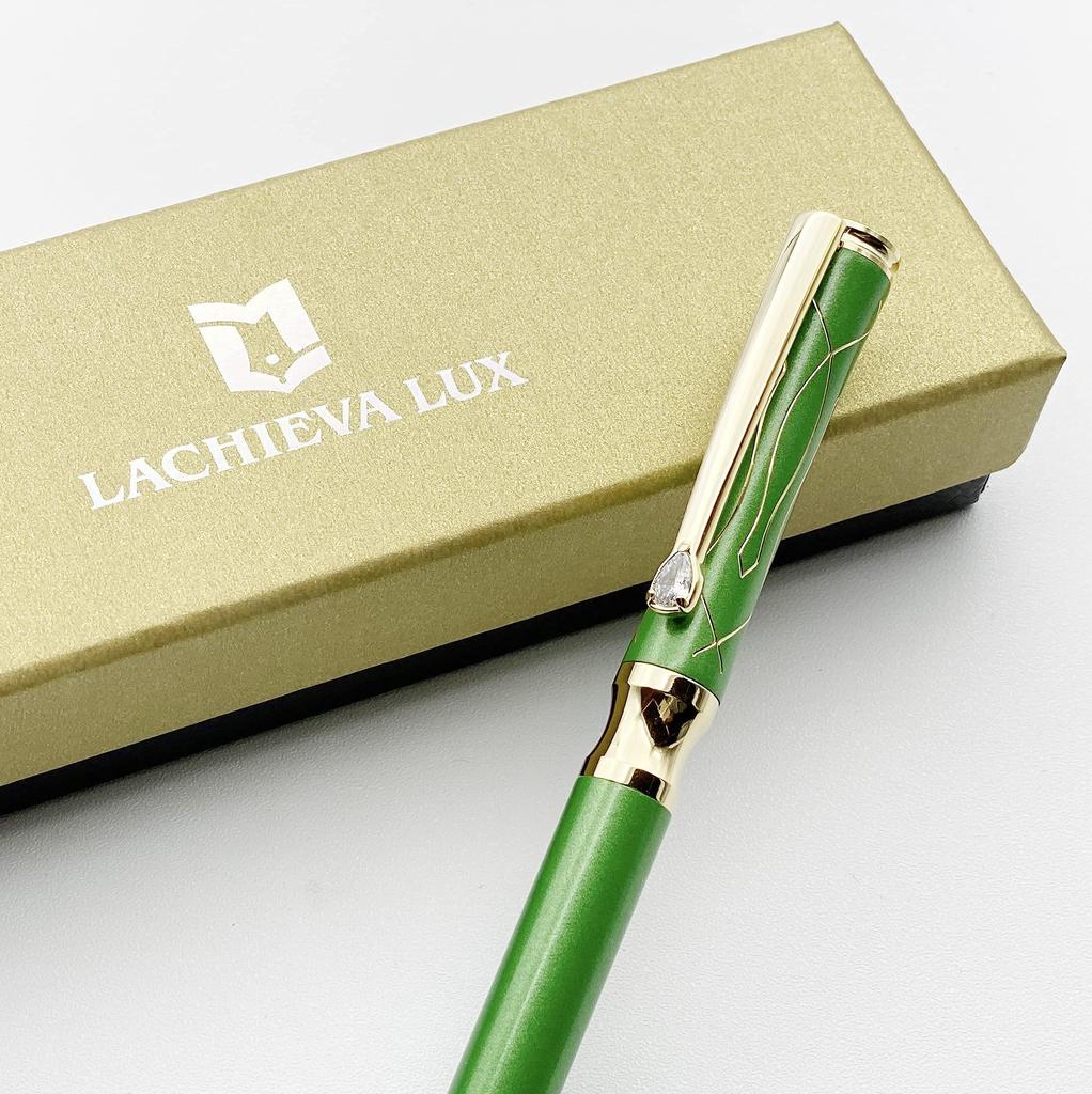 LACHIEVA LUX Popular Luxury Writing Instruments Stationery Gift Set with Swiss Crystal Premium Metal Ballpoint Pen One Black and One Green Clip,