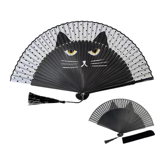 Fan Cat Cute Cat Pattern Hand Painted Stylish Cat Silk Fan Decoration Cat Goods Silk Short Fabric Japanese Accessories Kabuki Accessories Dance Fan