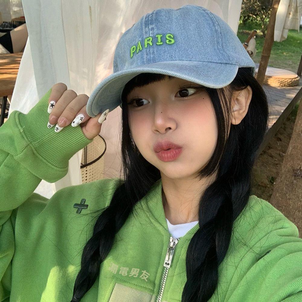 Casual Letter Embroidery Hat Adjustable Peaked Cap Fashion Denim Baseball Caps  for Teenagers