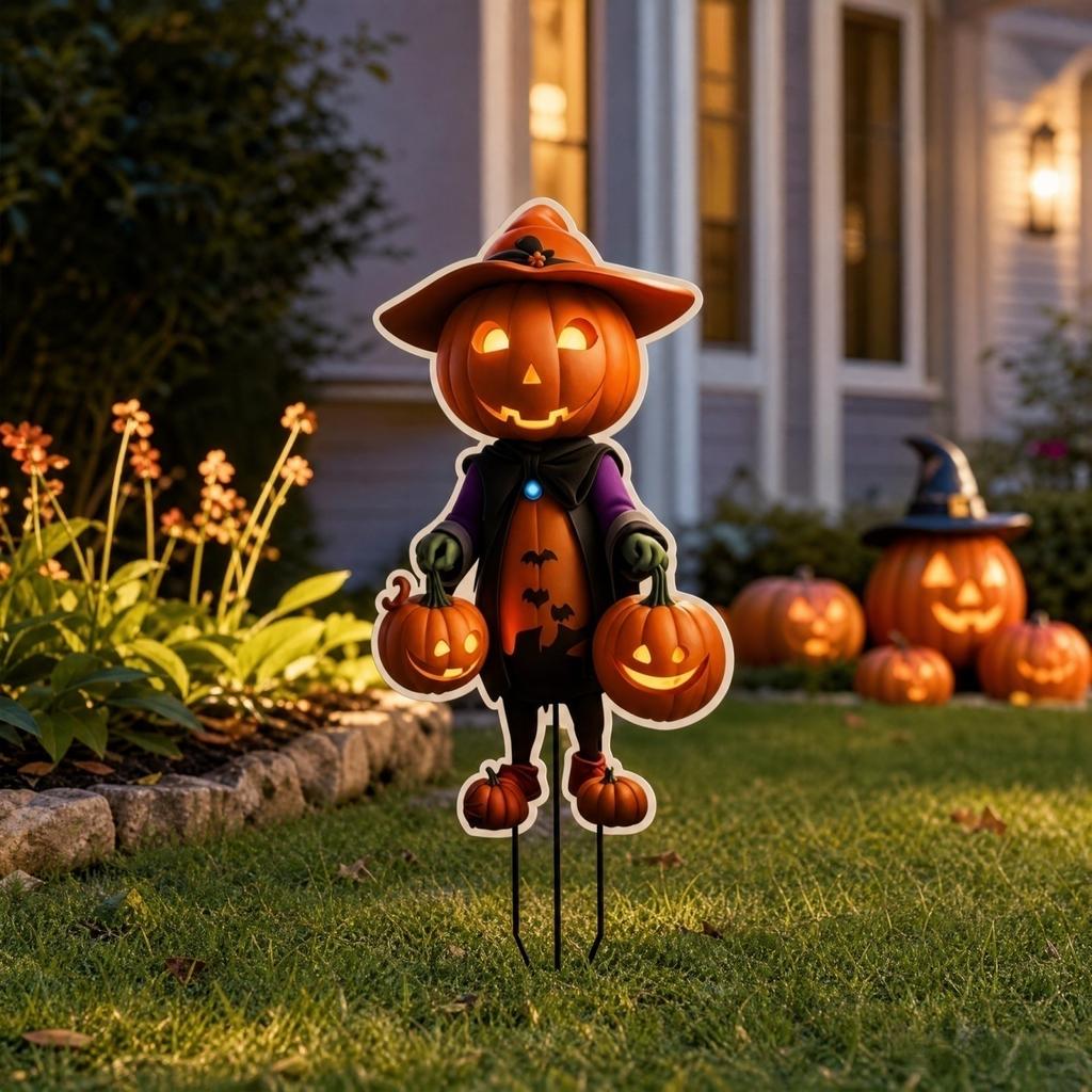 Acrylic Halloween Pumpkin Yard Stake - 2D Bohemian Flat Decoration for Outdoor Garden