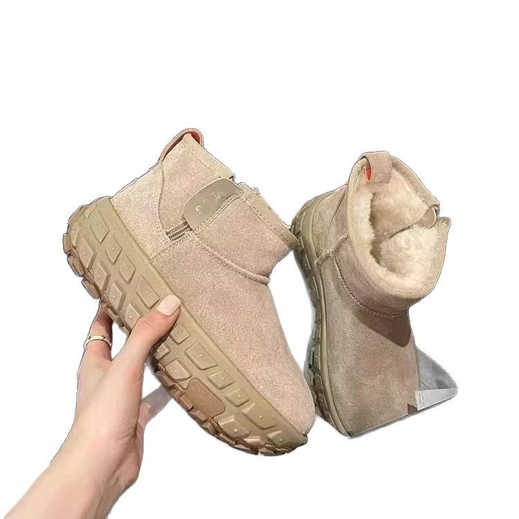 Tire thick-soled retro snow boots new winter short tube piled thickened warm non-slip heightening cotton shoes