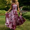Europe, America, Amazon 3D Digital, Plus Size Printing Sleeveless V-neck Ruffle Edge Waist Long Dress