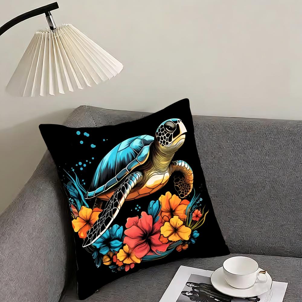 Hawaiian turtle Cushion Cover Pillowcase Ultra Soft Skin Friendly Fabric Cloud Like Comfort Concealed Zipper
