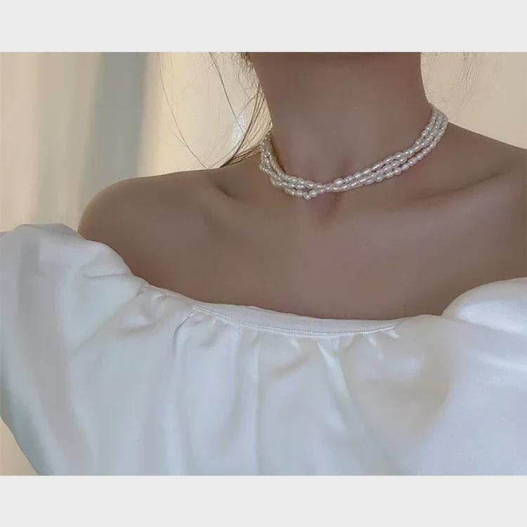 Collier Élégant de Perles d'Eau Douce Grain de Riz Français - Féminin, Tendance, Bijou de Clavicule Féérique pour Femmes
