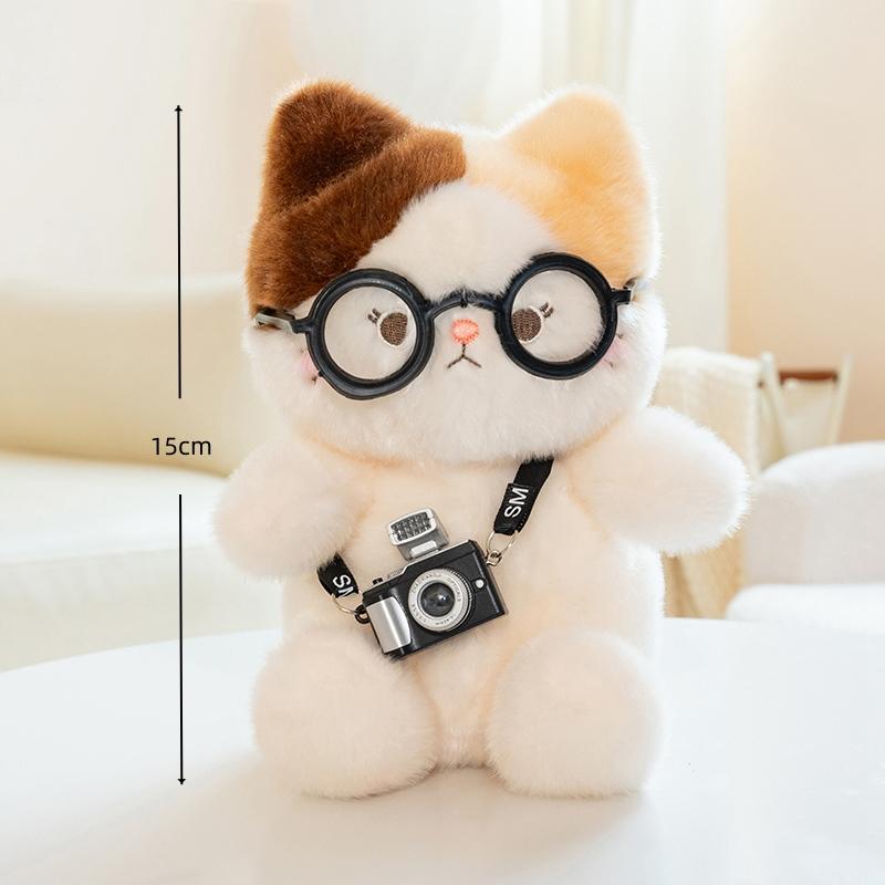 1520Cm Kawaii Cats Plush Toys With Camera Soft Stuffed Animal Lovely Kitten Cuddly Pillow Baby Accompany Doll Kids Gift