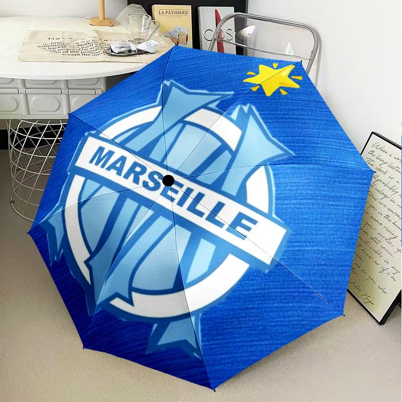 1PC Olympique Football Crest Printed Umbrella Folding umbrella, automatic umbrella 8-Frame for Travel, camping Fan gifts Christmas Gifts