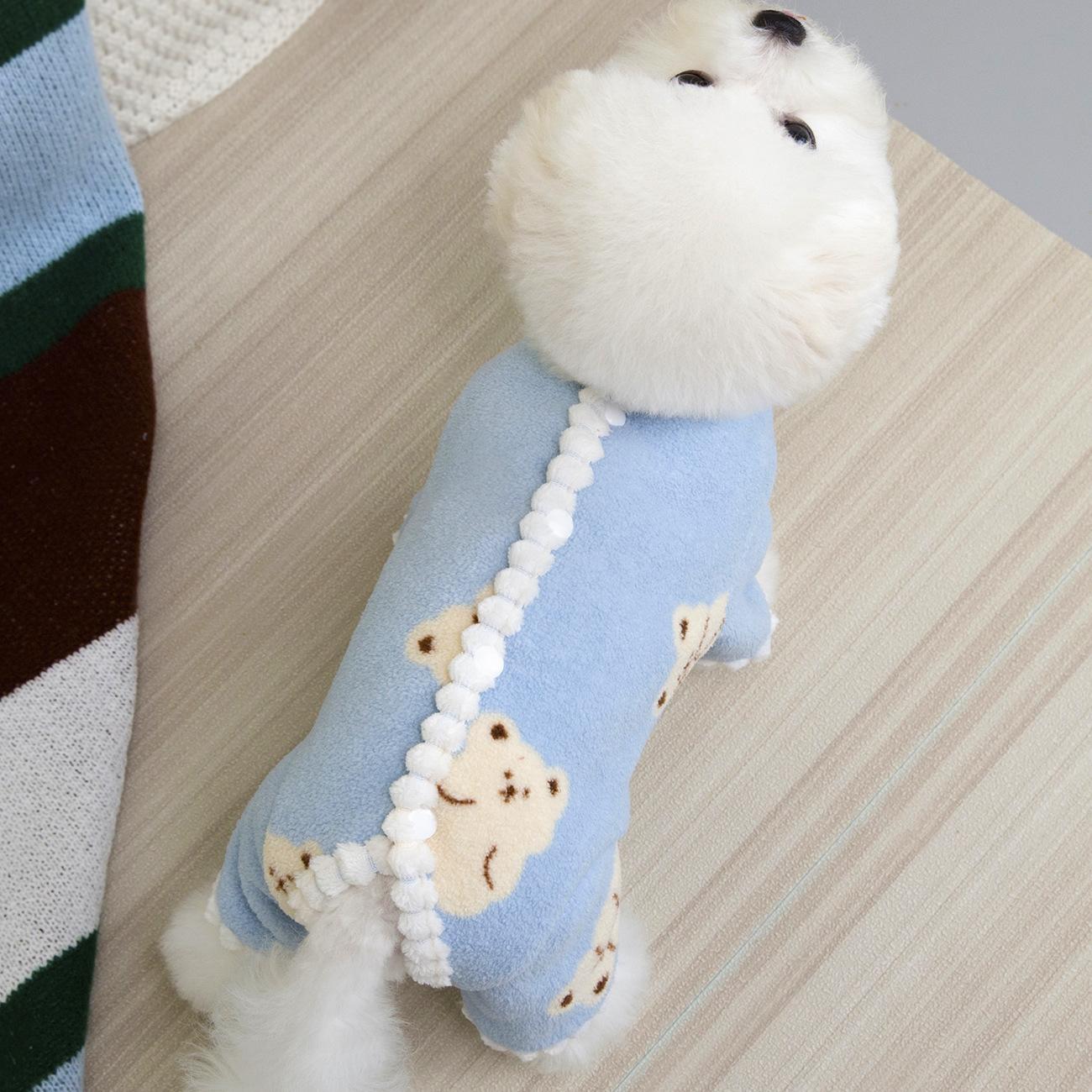 Bear Print Dog Jumpsuits Winter Warm Dog Clothes Soft Fleece Cat Pajamas Pet Overalls Yorkshire Costume Puppy Jumpsuits Fashion S