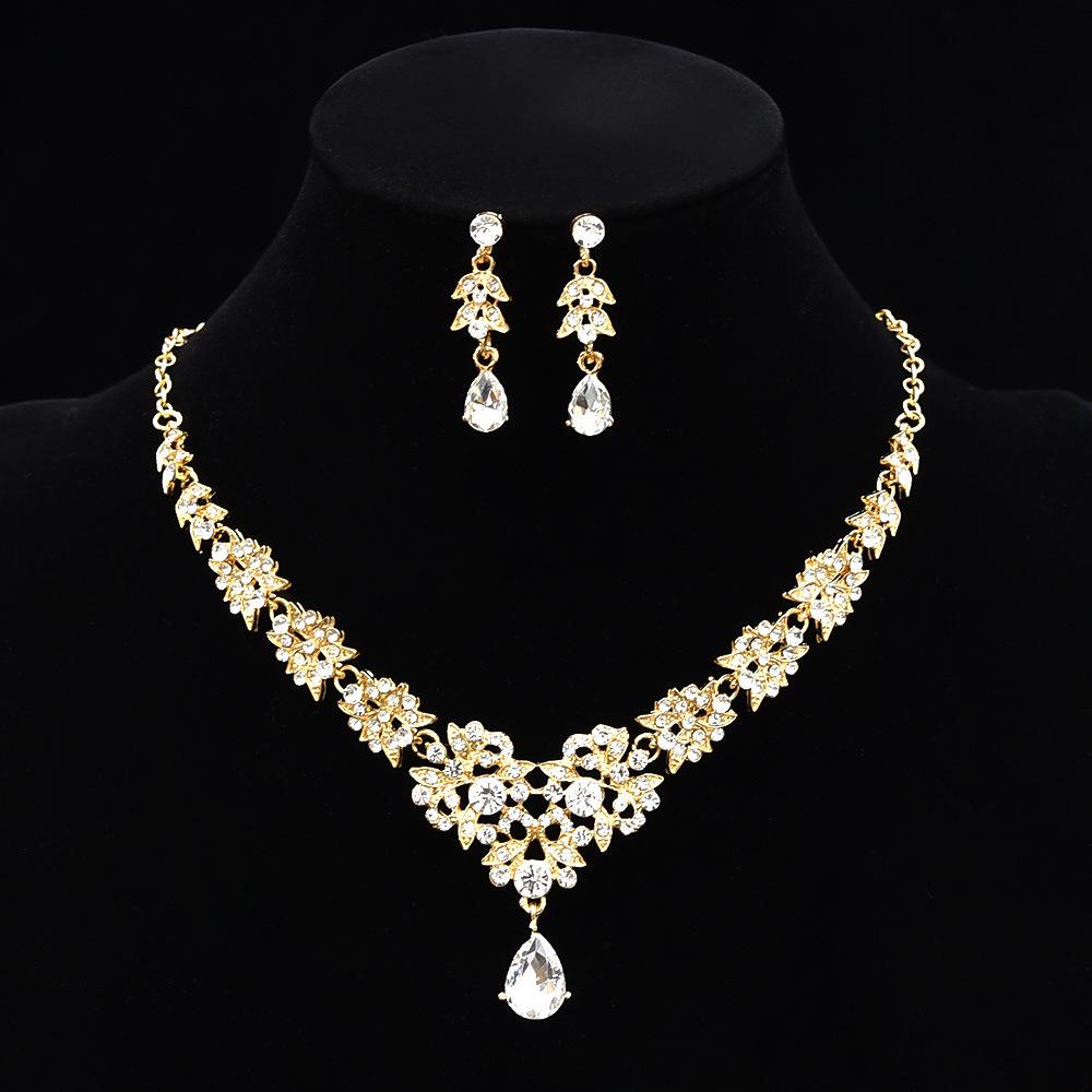 Gold Bridal Crown Headdress Set: Hair Accessories, Necklace & Earrings