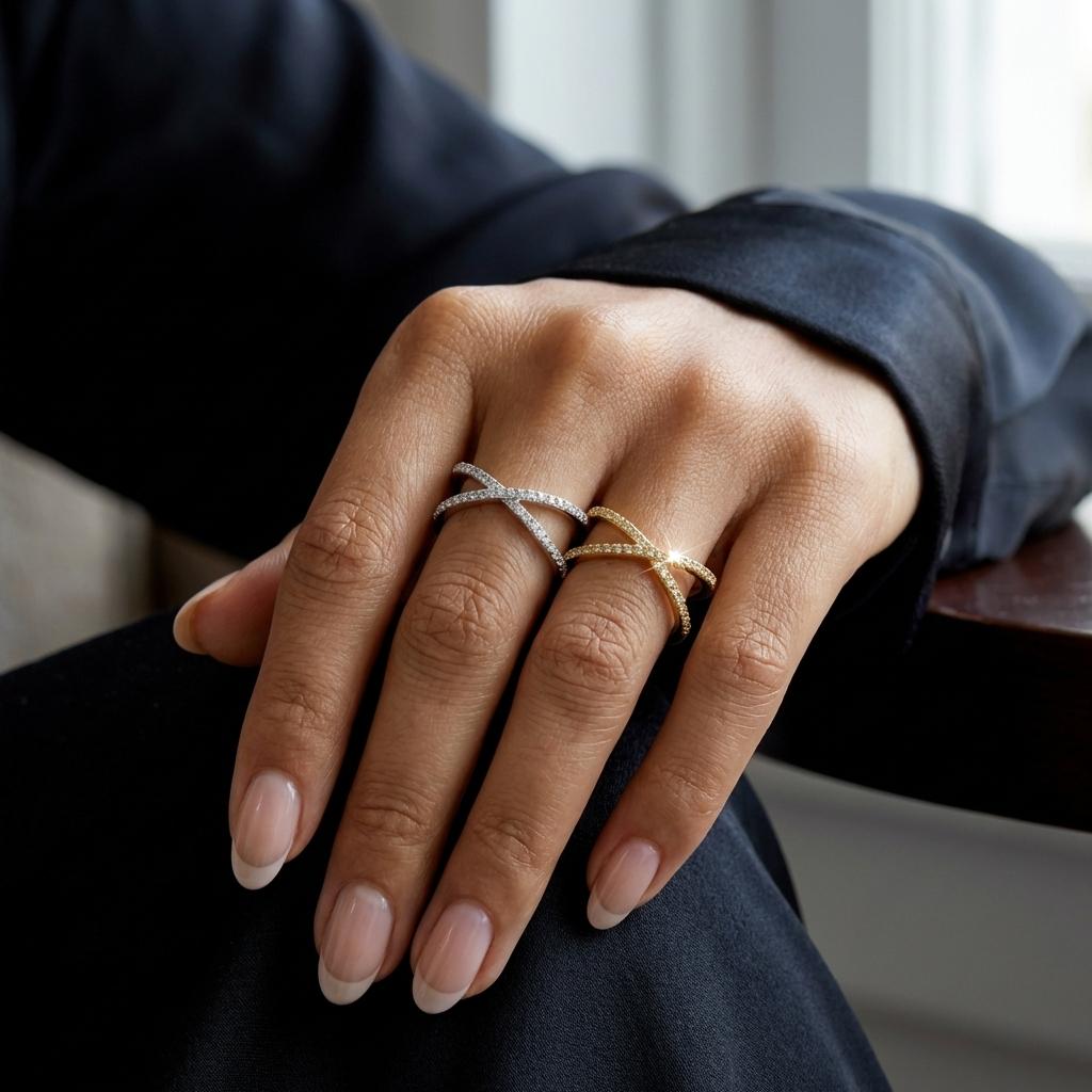 Modern Criss Cross Ring for Women Delicate Brass Zircon X Shape Wide Paved Band Geometric Statement Breathable Jewelry