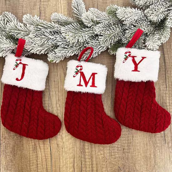 Yousheng Christmas Stockings Decorative Letter Knitted Sock Hanging Decoration Easy To Hang Festive Christmas Tree Decor
