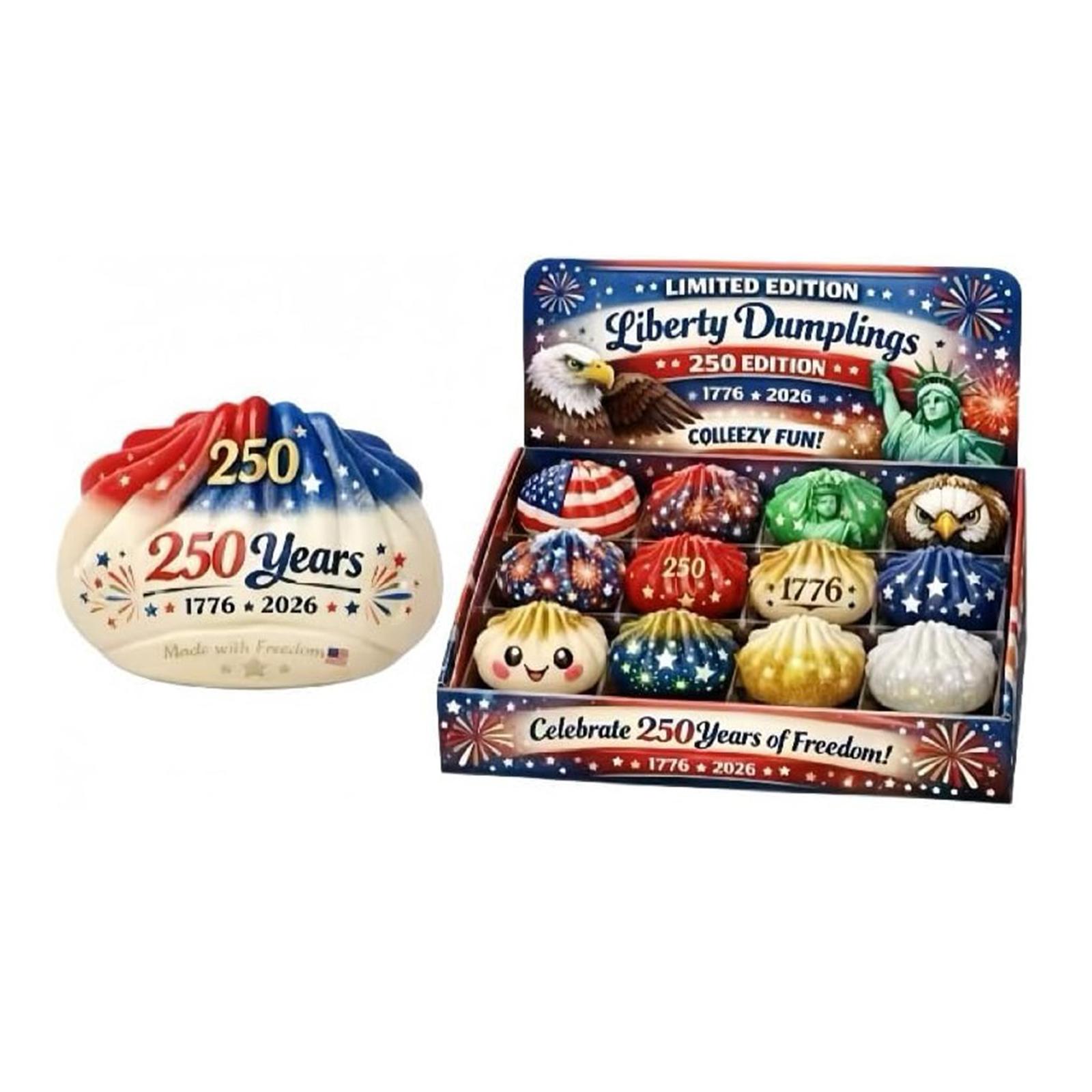 12pcs/Set USA Anniversary Liberty Dumplings USA 250th Anniversary Giant Glitter Dumplings Box 1776-2026 Gift for Kids Adults