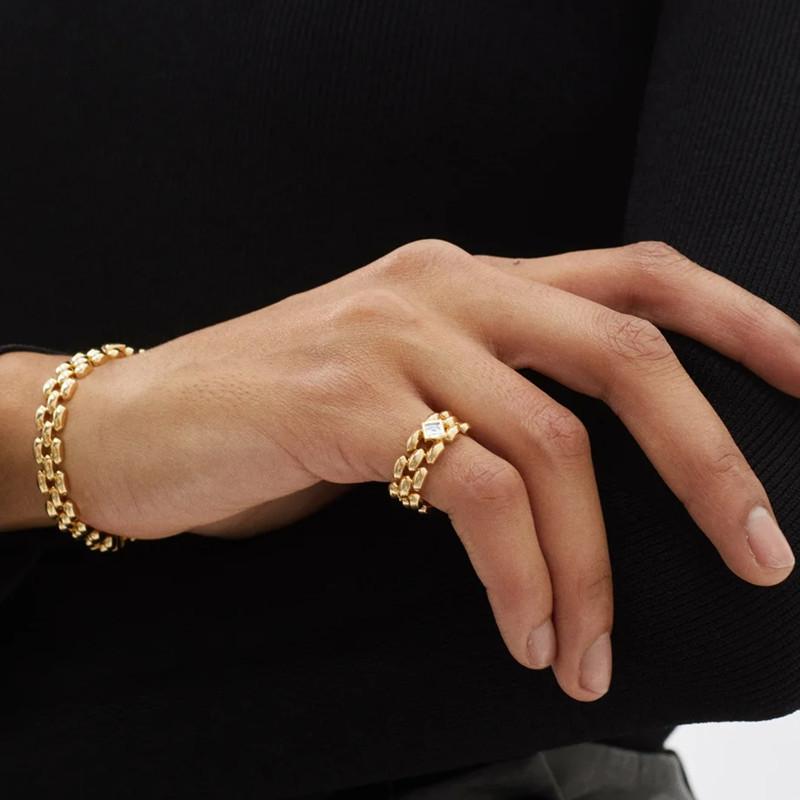 Módní pletený dutý čtvercový prsten s drahokamem Dámský módní retro jednoduchý všestranný vysoce kvalitní prsten