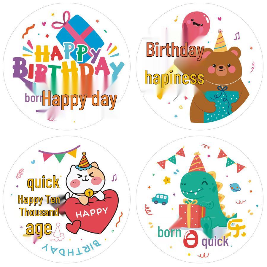 Baby's Double Full Month Happy Sticker for Birthday Party Favors, Gift Bags, and Kindergarten Teachers